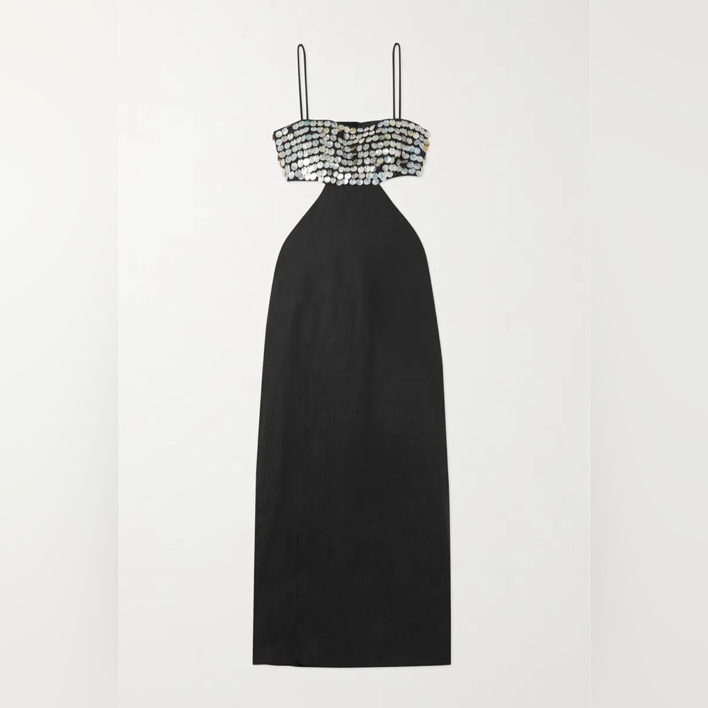 NEW NWT STAUD Jada Embellished Cutout Linen Maxi Dress In Black - Picture 3 of 15